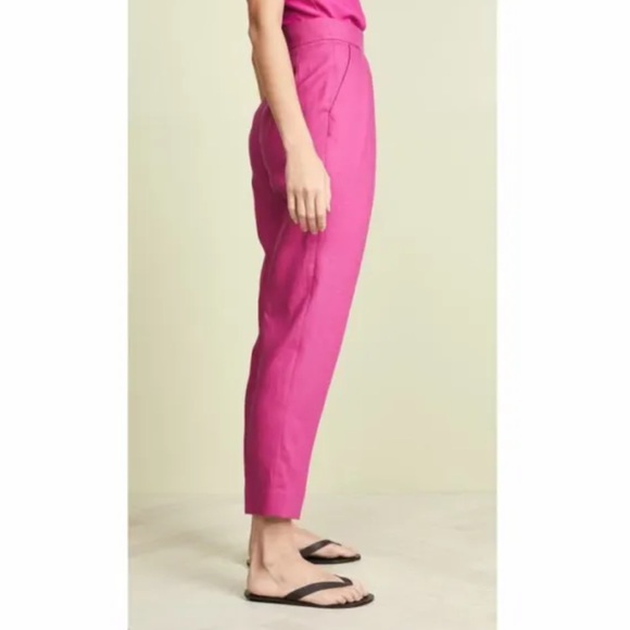 NWOT Theory Pant Linen High Rise Pink Pants Pleated Fuchsia Pop Trouser - Picture 4 of 6